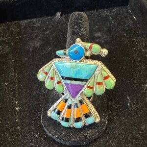 Colorful Inlay Thunderbird Ring - Multicolor stones